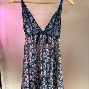 Floral Lace Nightgown - Blue and Pink